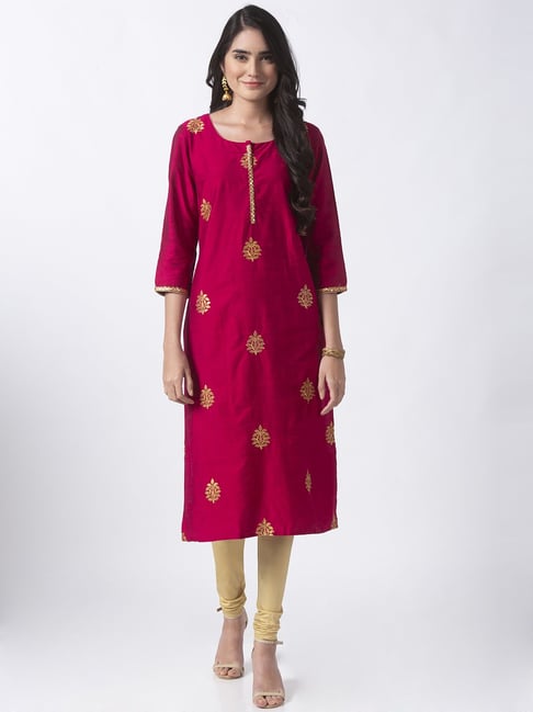 Ethnicity Pink Embroidered Straight Kurti