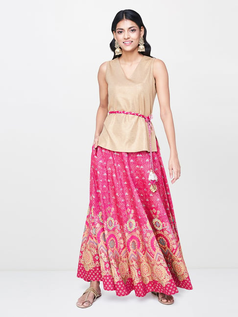 Global Desi Pink Printed Lehenga