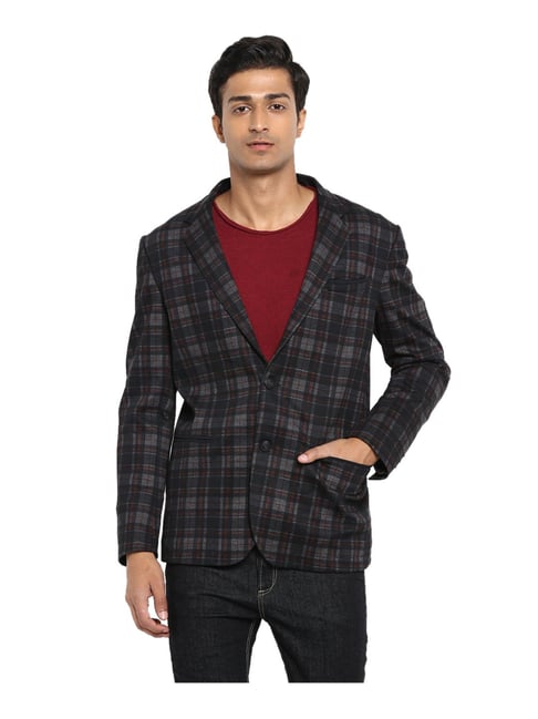 Buy Mufti Black Grey Full Sleeves Checks Blazer for Men Online