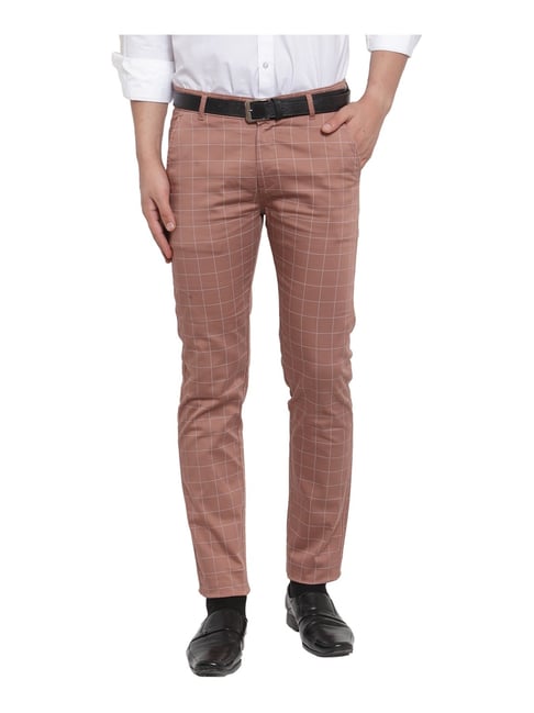 Buy Hancock Brown Cotton Slim Fit Checks Flat Front Trousers for Mens  Online @ Tata CLiQ