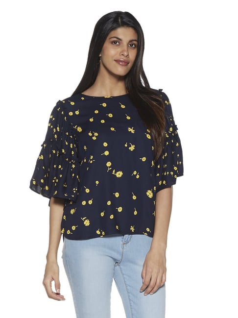 LOV by Westside Navy Floral Patterned Annabel Top Price in India
