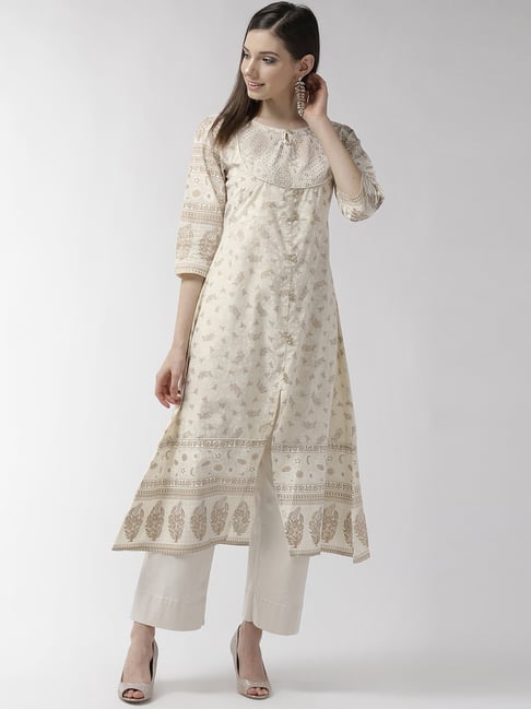 Rangmayee Off-White Cotton Printed A Line Kurti