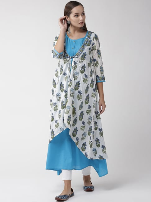 Rangmayee Blue Cotton A Line Double Layered Kurti