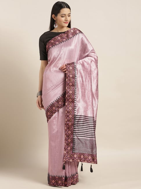 Indian Women Mauve Woven Saree With Blouse