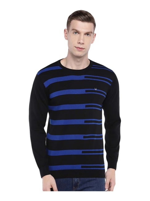 black and blue striped sweater