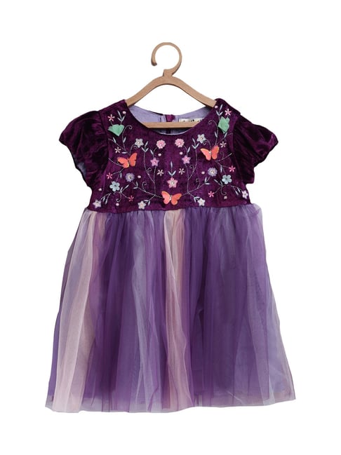 Nauti Nati Kids Purple Embroidered Casual Dress