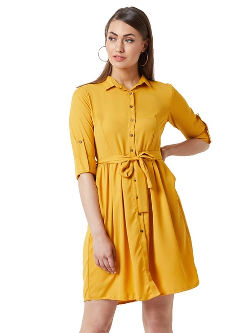 Miss Chase Mustard Above Knee Dress Price in India