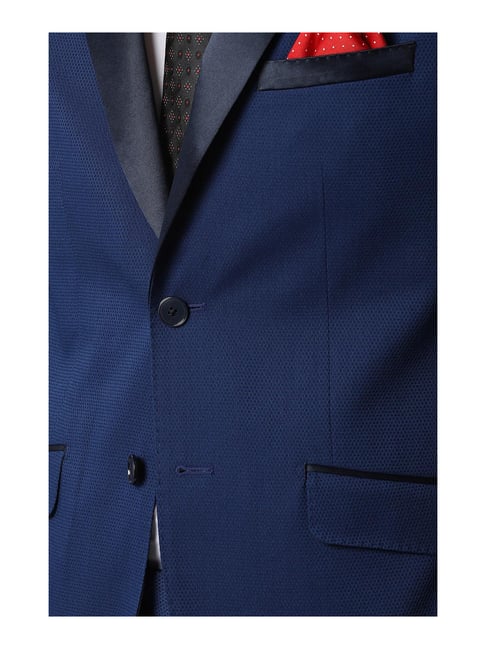 Louis Philippe Navy Slim Fit Texture Three Piece Suit