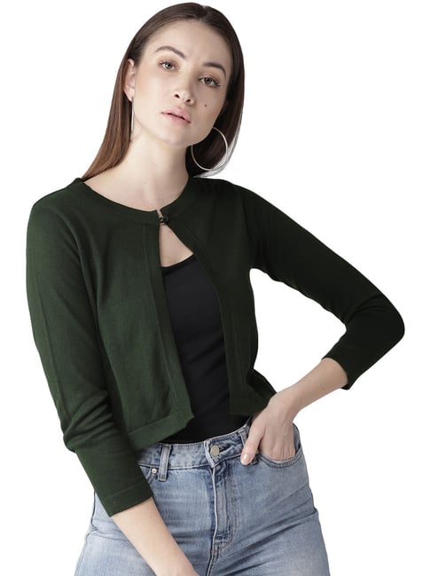 Style Quotient Olive Green 3/4th Sleeves Shrug