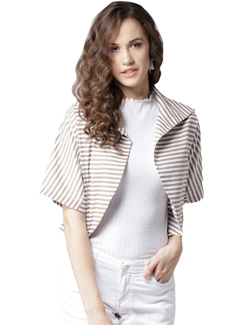 Style Quotient White & Beige Striped Shrug