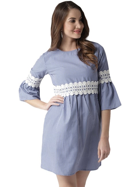 Style Quotient Blue & White Cotton Striped Shift Dress Price in India