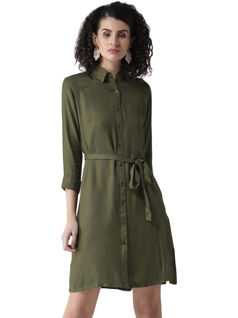 Olive Gauze Button Front Tiered Plus Dress– PinkBlush