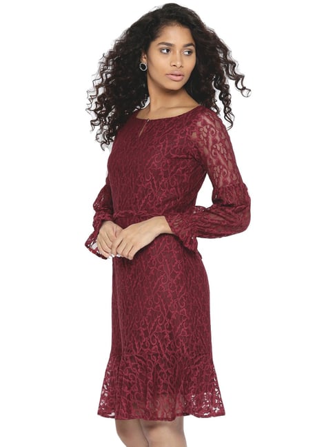 Buy Style Quotient Maroon Lace Work A Line Dress for Women Online Tata CLiQ