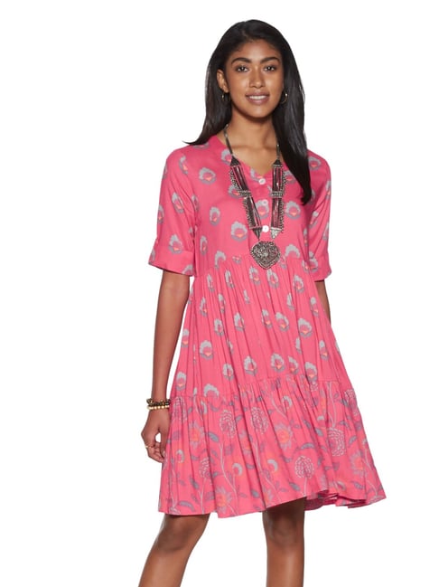 Buy Bombay Paisley by Westside Pink Floral Tiered Dress Online at Best ...