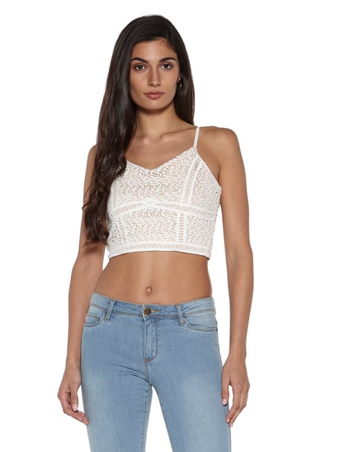 Buy Nuon by Westside White Lace Detailed Kyani Crop-Top for Women