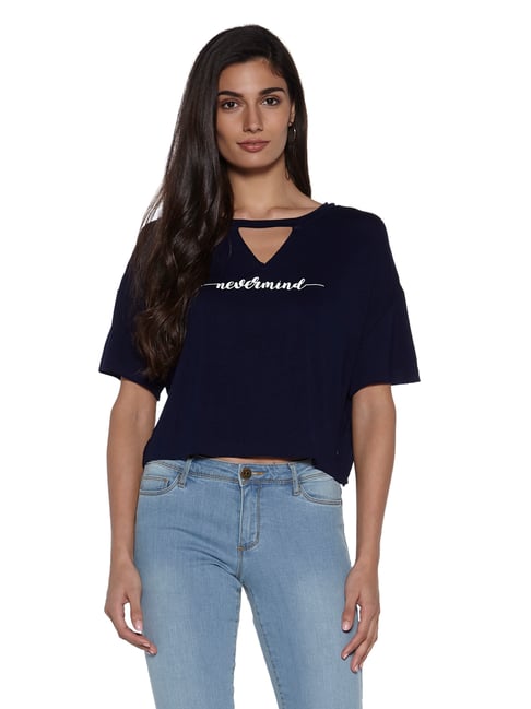 Nuon by Westside Navy Text Print Miami Top