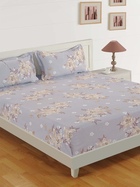 Buy Swayam Veda Grey Cotton 160 TC Bed Sheet Set Online At Best Price