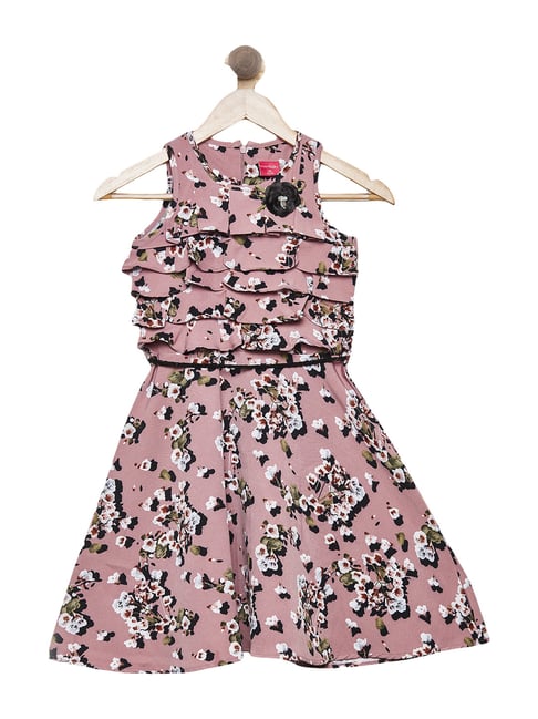 Tiny Girl Kids Peach Floral Print Party Dress