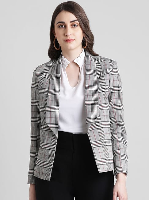 Zink London Grey Plaid Pattern Blazer