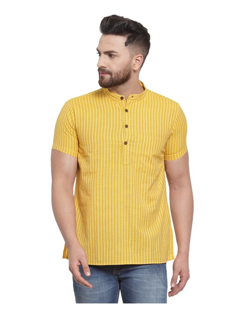 Abhiyuthan Yellow Striped Kurta