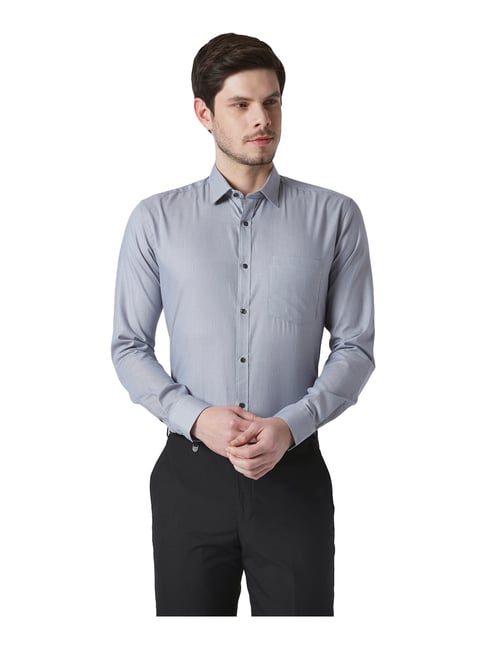 Park Avenue Dark Grey Slim Fit Self Design Shirt