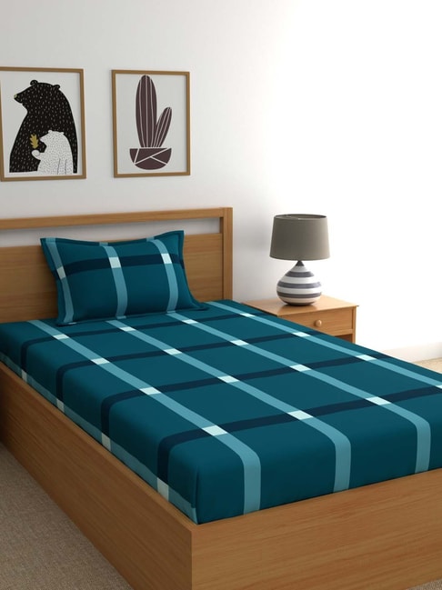 Home Blue Cotton 140 Tc Bed, Teal Blue Bed Sheets