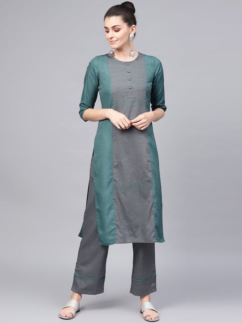 Jaipur Kurti Grey Cotton Kurta Palazzo Set