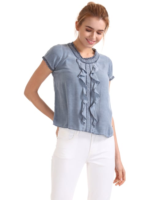 Flying Machine Dusty Blue Regular Fit Top