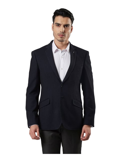 Next Look Dark Blue Textured Notched Lapel Blazer