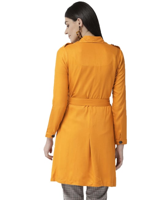 Style Quotient Women Solid Mustard Yellow viscose rayon smart casual Trench  Coat