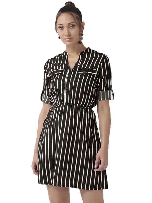 White And Black Striped ALine Dress  Striped casual dresses A line dress  Fashion outfits
