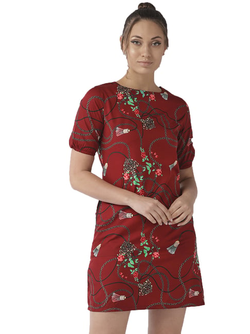 Style Quotient Wine Printed Dress Price in India