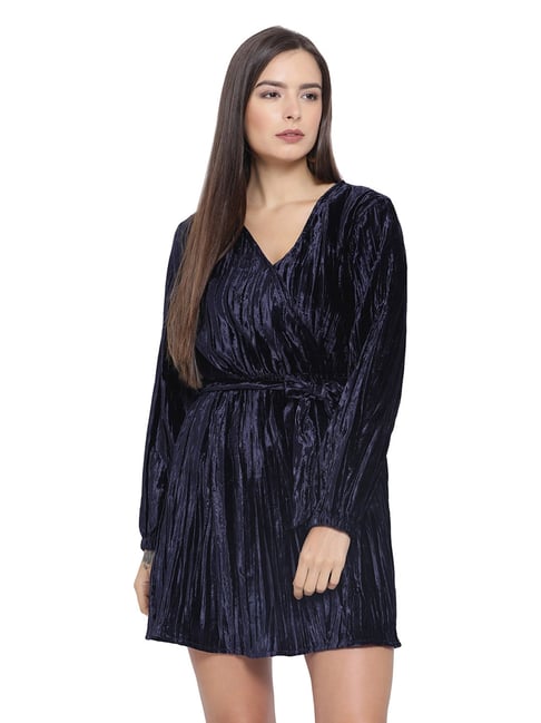 Oxolloxo Navy Lusinka Velvet Crushed Dress