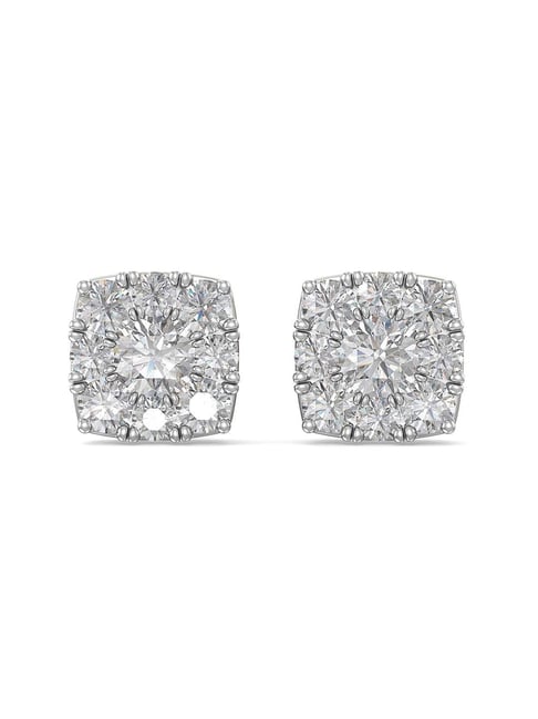 Square Diamond Stud Earrings Basket Setting In 14K White Gold - DY1