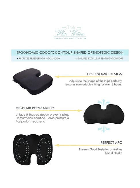 The White Willow Black Coccyx Orthopedic Memory Foam Seat Cushion - Set ...