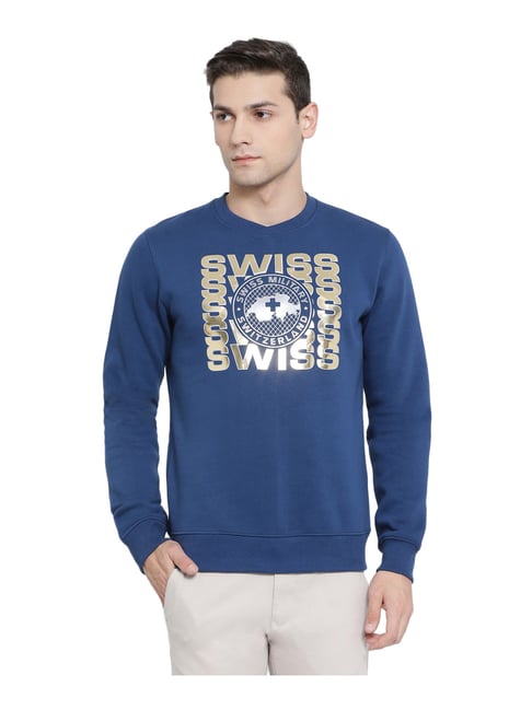 Buy Swiss Military Blue Regular Fit Printed Sweatshirt for Mens Online Tata CLiQ