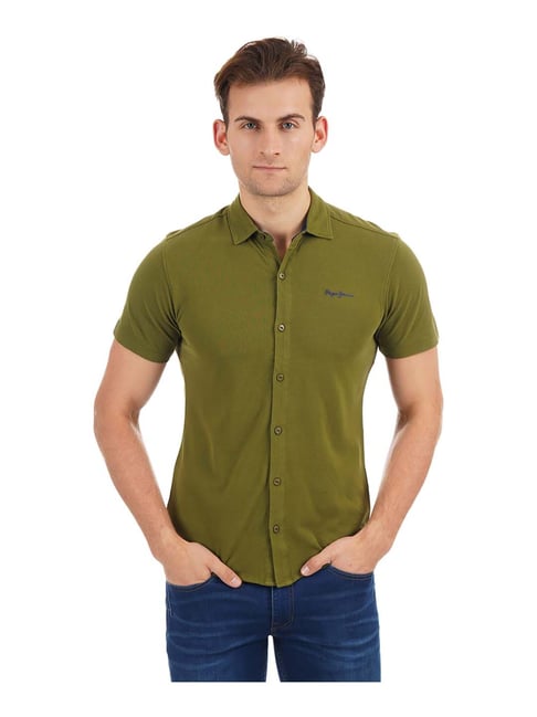 olive green slim fit shirt