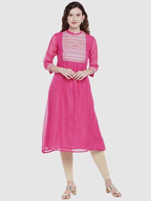 Ethnicity Pink Embroidered A Line Kurta