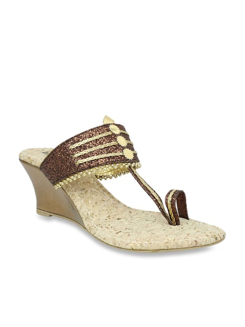 Buy the COACH Gold Metallic Signature Canvas Leather Print Wedge Sandals  Shoes Size 8 B | GoodwillFinds