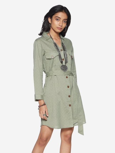 Bombay Paisley by Westside Green Shirtdress With Belt