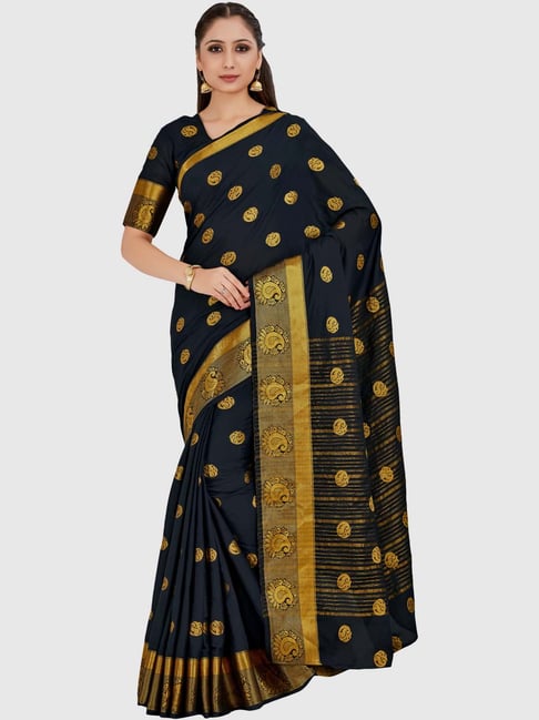 Mimosa Black Printed Mysore Silk Saree With Blouse Price in India