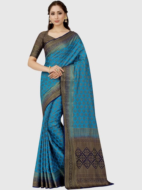 Mimosa Blue Woven Patola Saree With Blouse Price in India