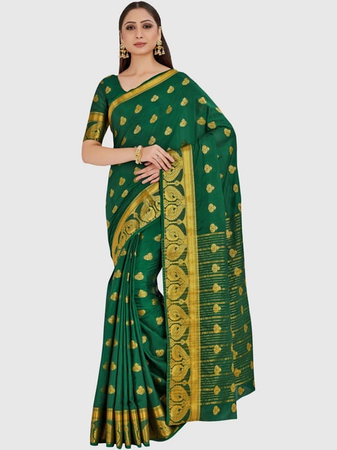 Mimosa Olive Green Printed Mysore Silk Saree With Blouse Price in India