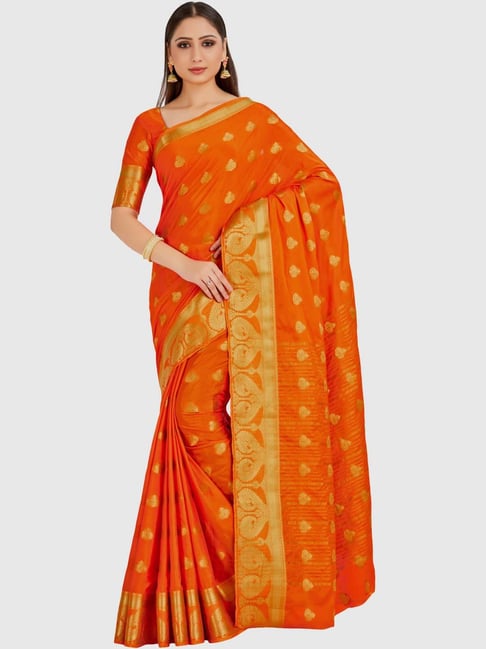 Mimosa Orange Printed Mysore Silk Saree With Blouse Price in India