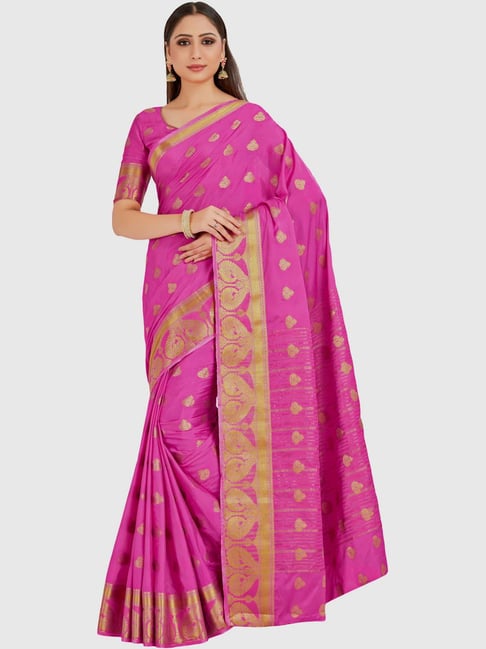 Mimosa Pink Printed Mysore Silk Saree With Blouse Price in India