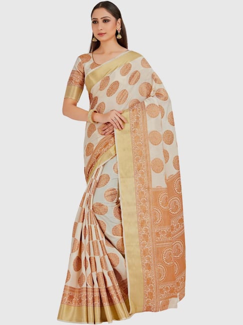 Mimosa Off-White Printed Kanjivaram Saree With Blouse