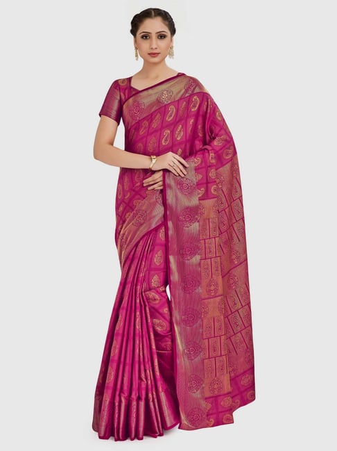 Mimosa Pink Printed Kanjivaram Saree With Blouse