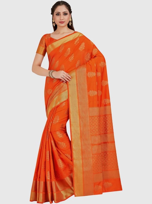 Mimosa Orange Woven Banarasi Saree With Blouse