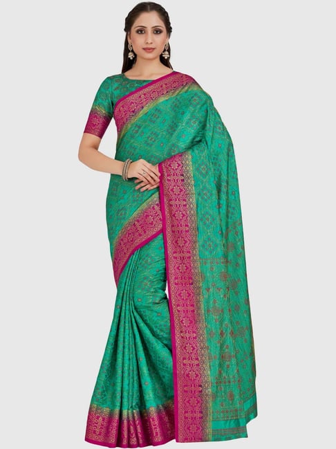 Mimosa Green Woven Patola Saree With Blouse Price in India