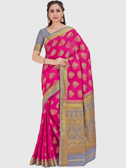 Mimosa Pink Zari Work Mysore Silk Saree With Blouse Price in India